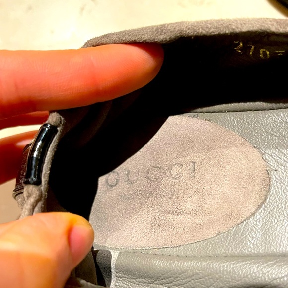 Gucci Grey Suede, Patent And Leather Bamboo Horsebit Ballet Flats - Picture 3 of 5